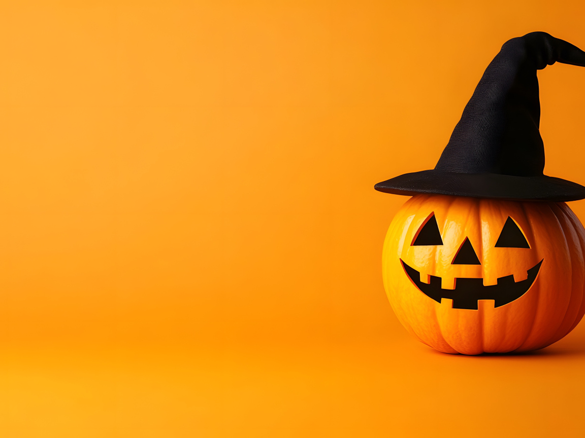 Тыква в черном колпаке, шаблон для открытки на Хэллоуин