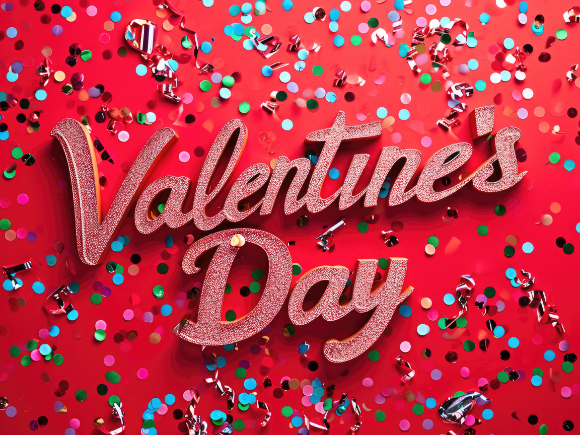 Яркая открытка на красном фоне на день Святого Валентина