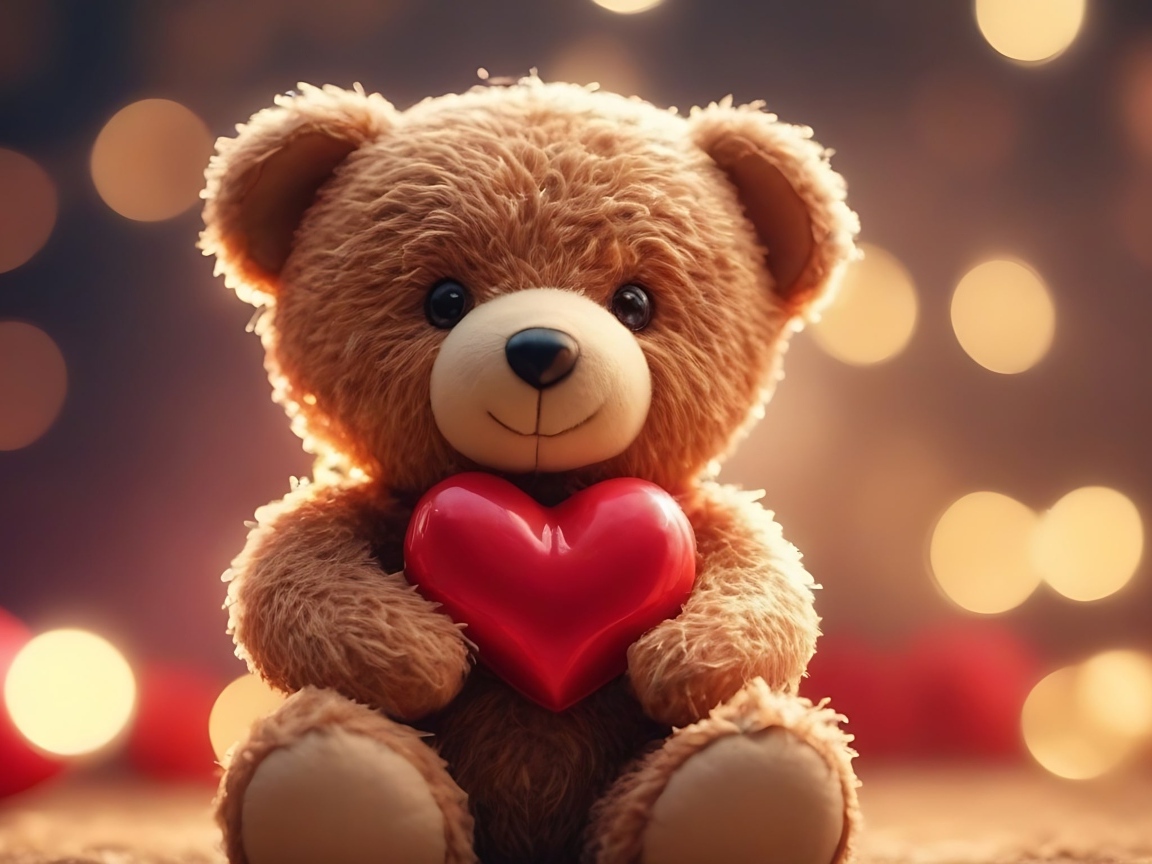 Милый игрушечный медвежонок с красным сердцем