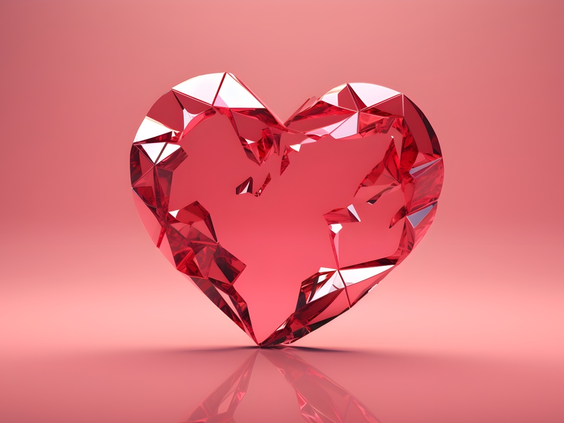 Стеклянное разбитое сердце на розовом фоне