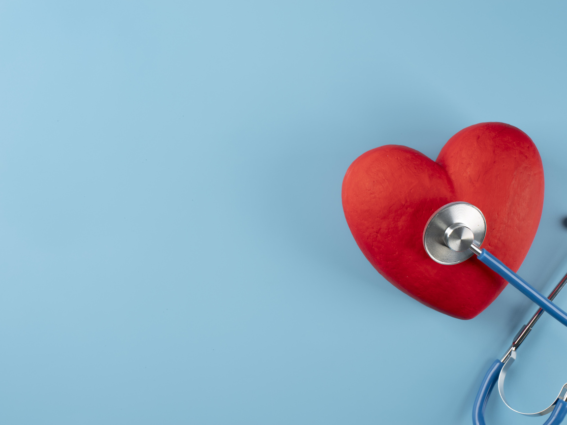 Красное сердце слушают стетоскопом