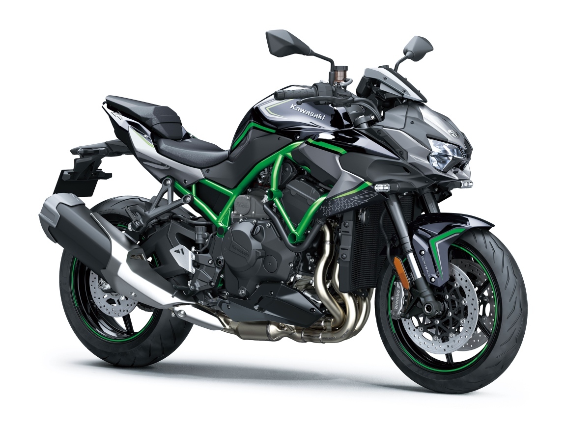 Тяжелый мотоцикл Kawasaki Z H2 SE  на белом фоне