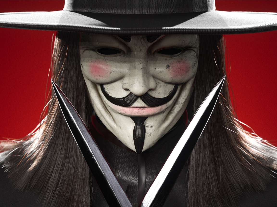 Аноним в шляпе на красном фоне 