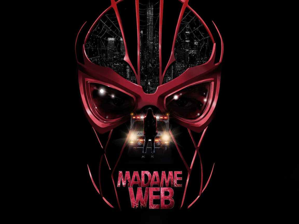 Череп на черном фоне, постер нового фильма Мадам Паутина