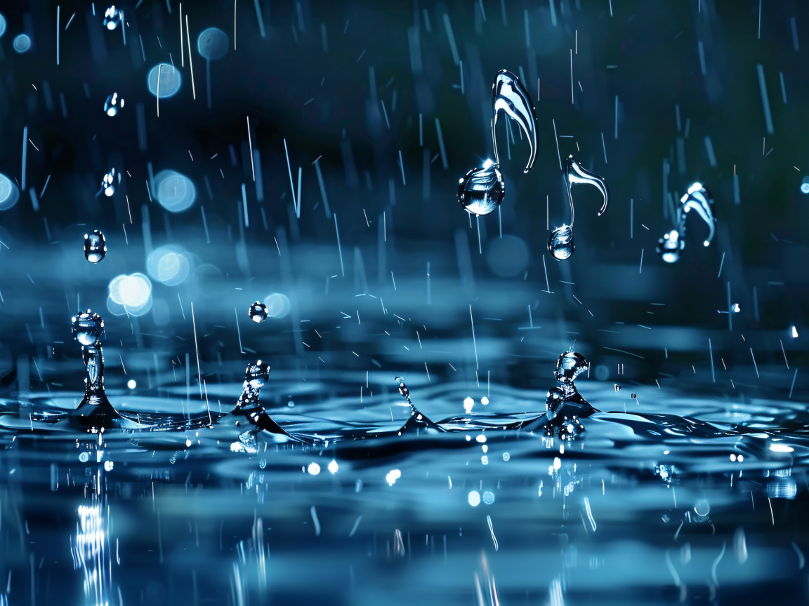 Ноты в каплях дождя в луже