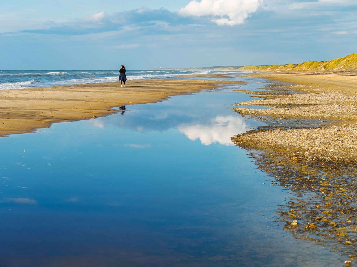 Небо отражается в воде на берегу моря