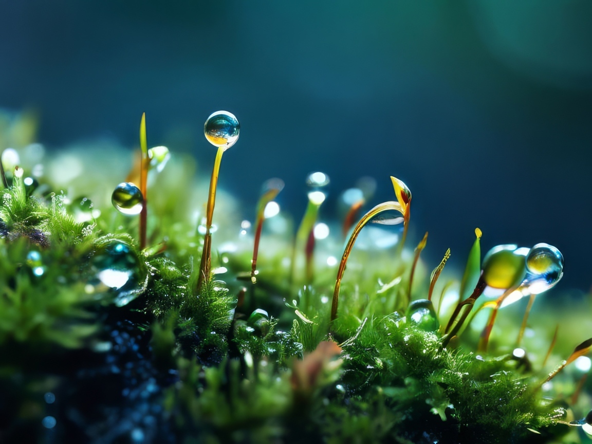 Молодые ростки травы на покрытой мхом земле