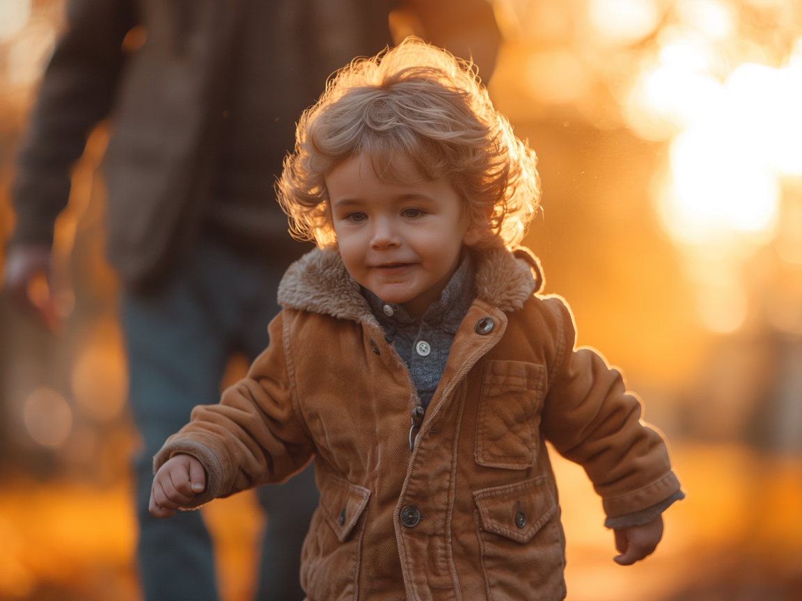 Маленький мальчик гуляет в осеннем парке