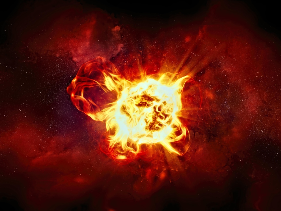 Огненный шар на коричневом фоне в космосе