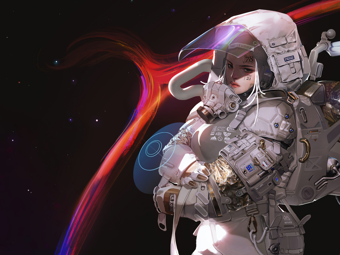 Девушка астронавт в скафандре в космосе