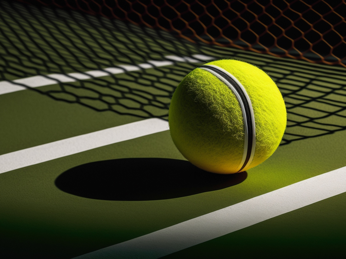 Шар для игры в теннис на поле у сетки