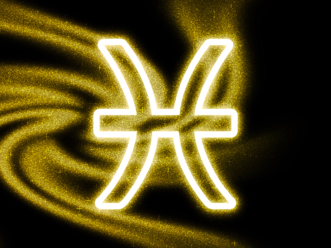 Золотистая пыль со знаком зодиака рыбы на черном фоне