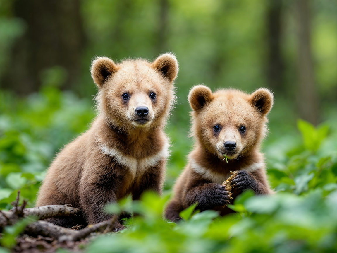 Два маленьких медвежонка в лесу