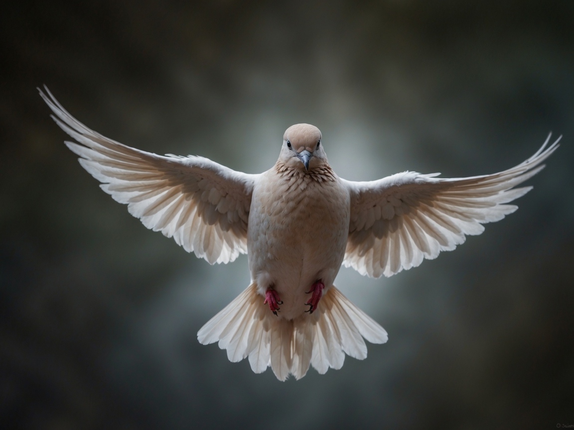 Голубь расправил крылья в полете