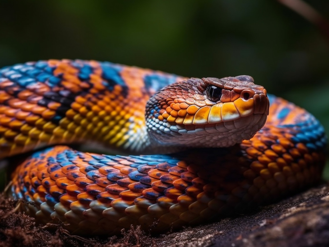 Красивая разноцветная змея крупным планом