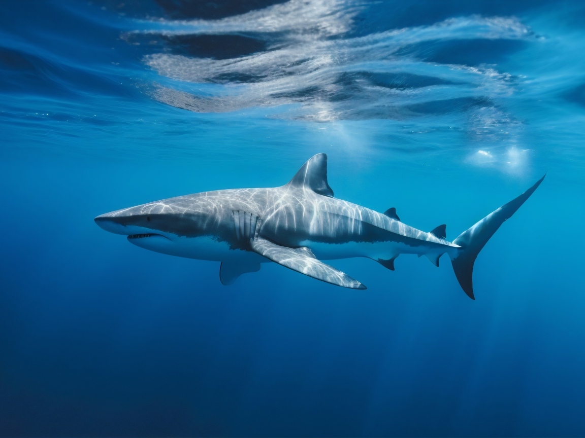 Большая акула плывет под водой