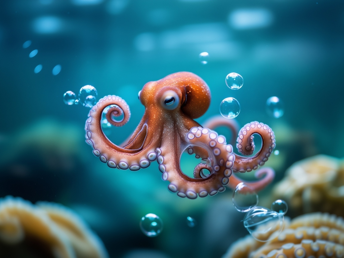 Осьминог с пузырями под водой