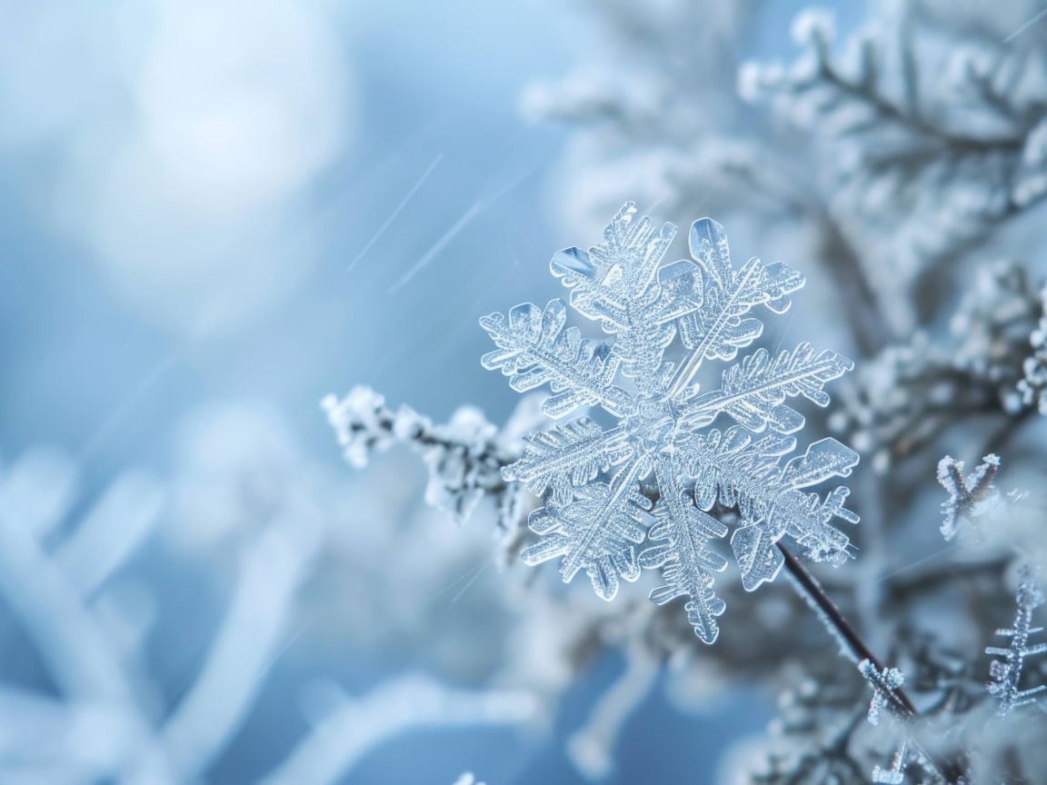 Снежинка на ветке макросъемка