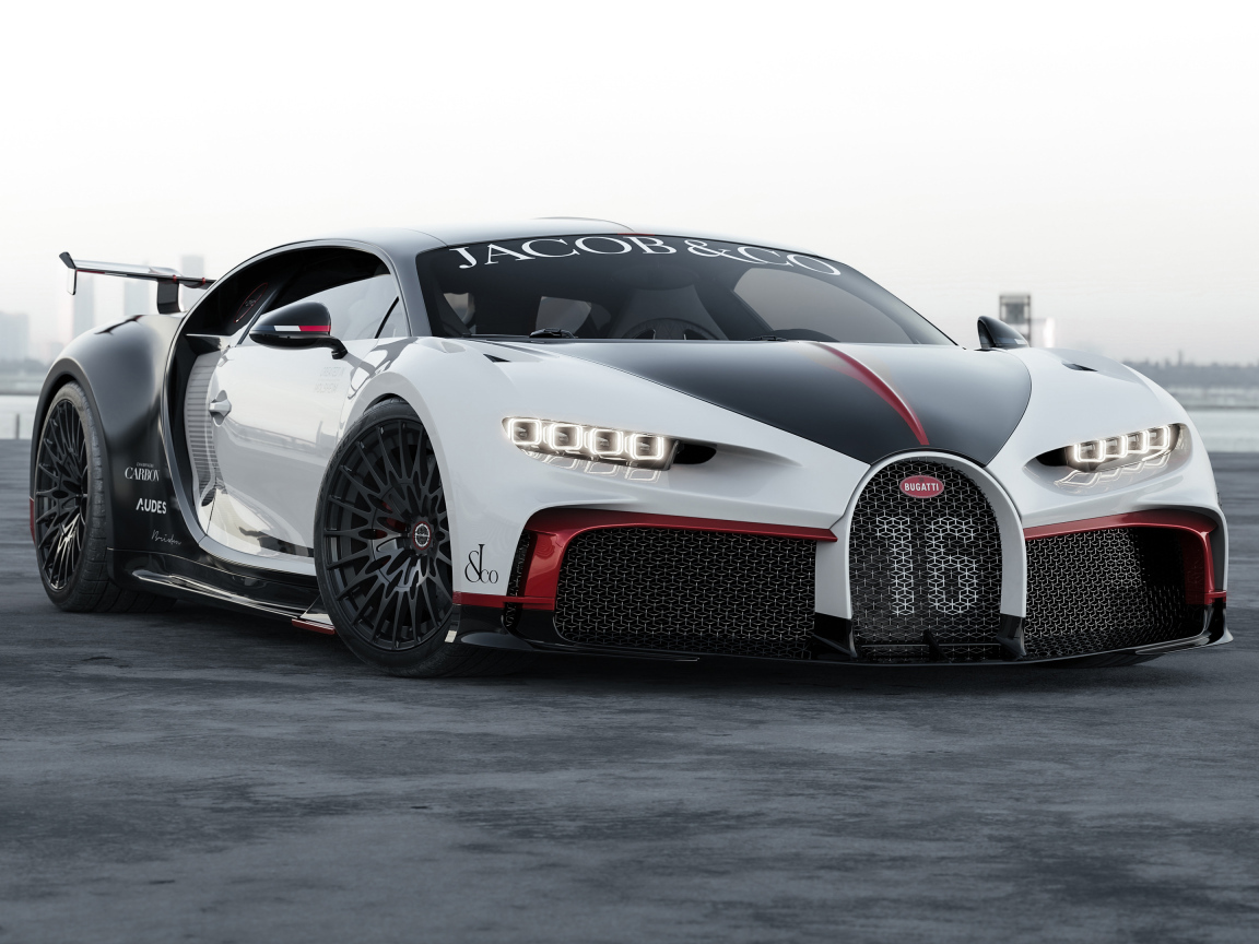 Быстрый спортивный автомобиль Bugatti Chiron вид спереди