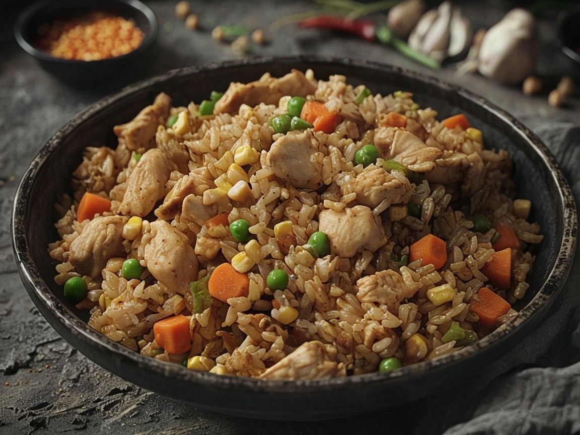 Рис с курицей в сковороде