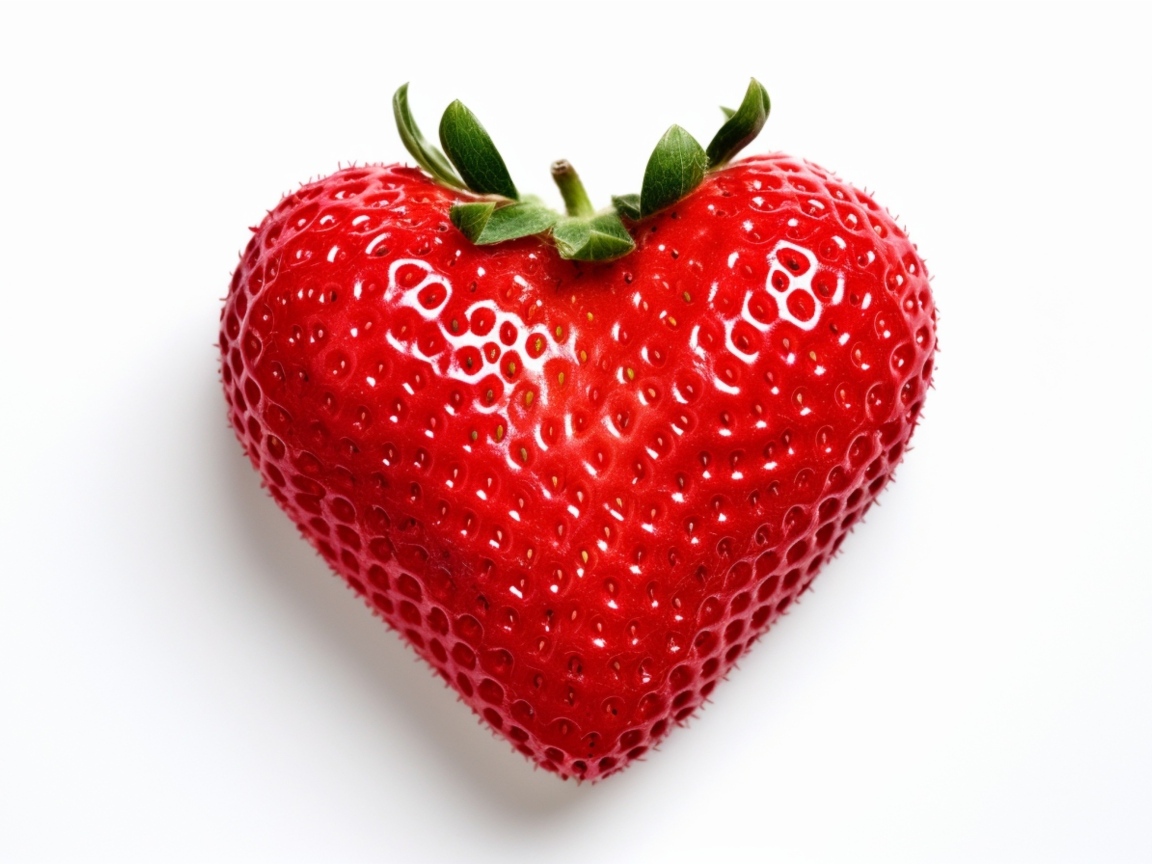 Большая красная клубника в форме сердца на белом фоне