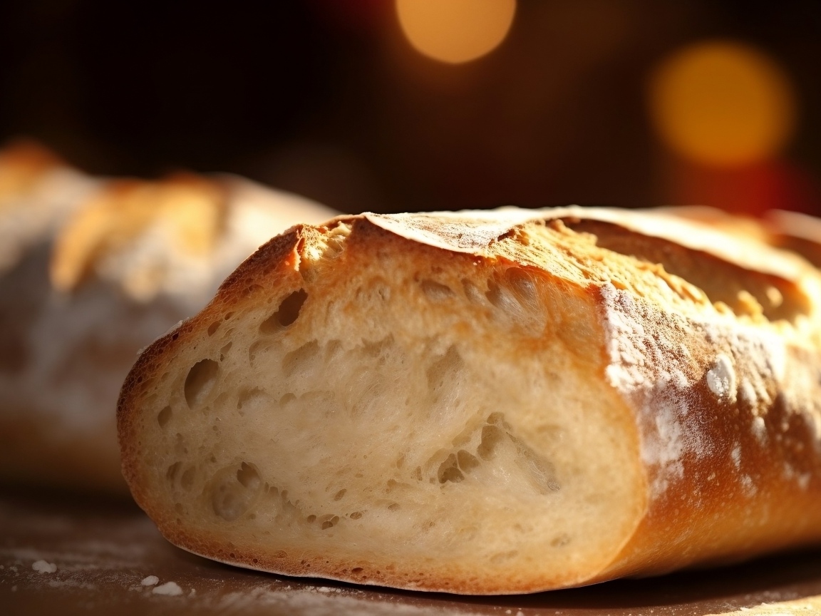 Вкусный запеченный батон на столе