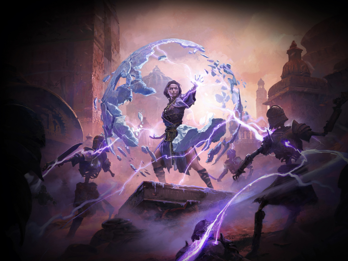 Девушка в сфере, кадр компьютерной игры Path of Exile 2