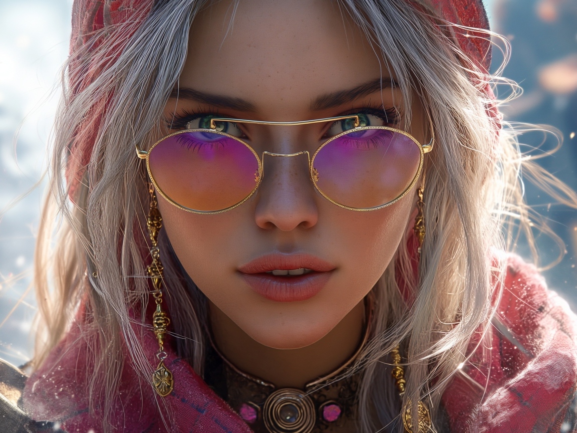 Девушка 3д в розовых очках