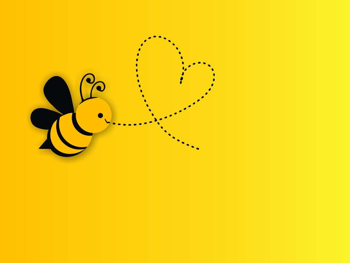Нарисованная пчела с сердечком на желтом фоне