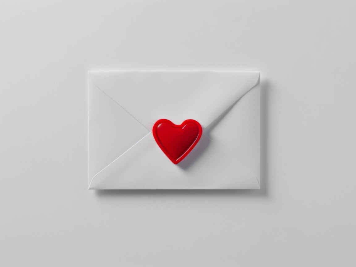Белый конверт с красным сердечком