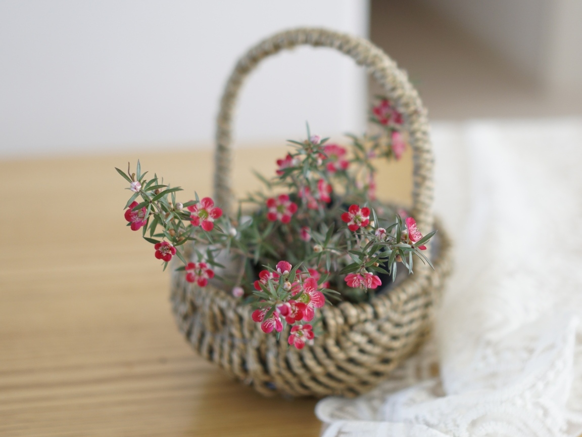 Корзина с цветами на столе