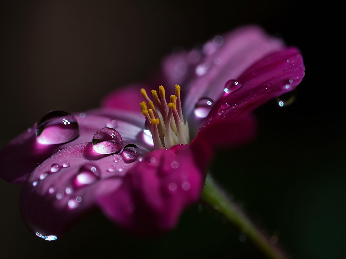 Сиреневый цветок с каплями воды крупным планом