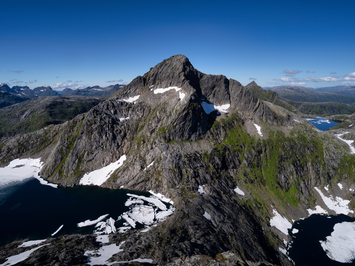 Вид на высокие горы под голубым небом