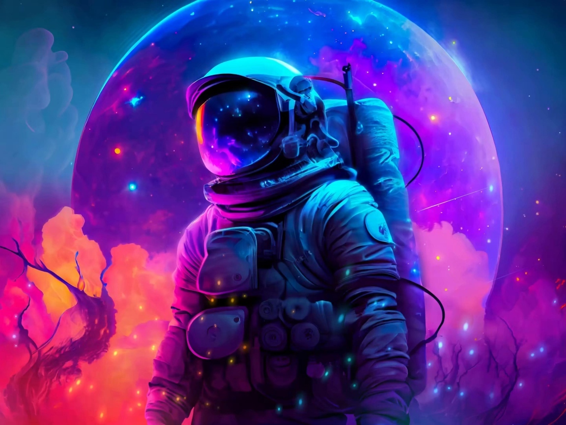 Астронавт на фоне планеты, арт