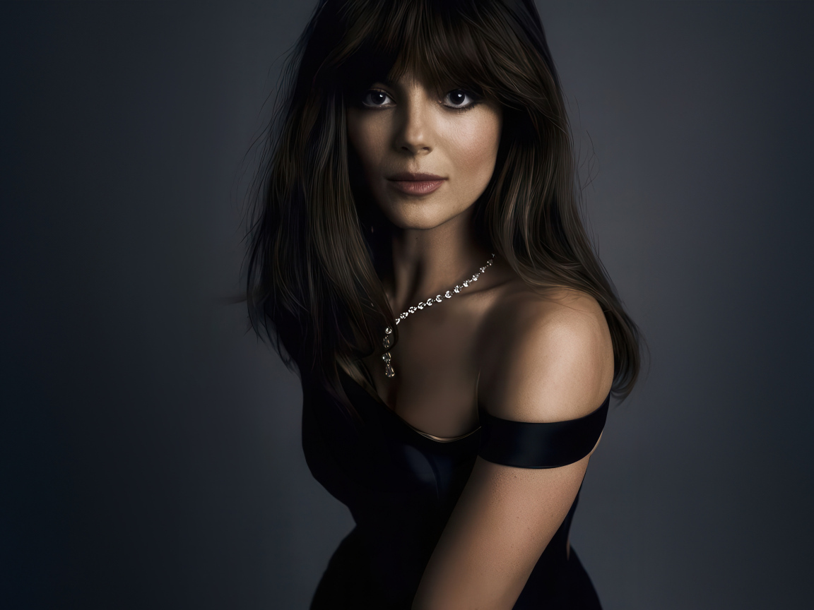 Жгучая брюнетка актриса Моника Барбаро на сером фоне