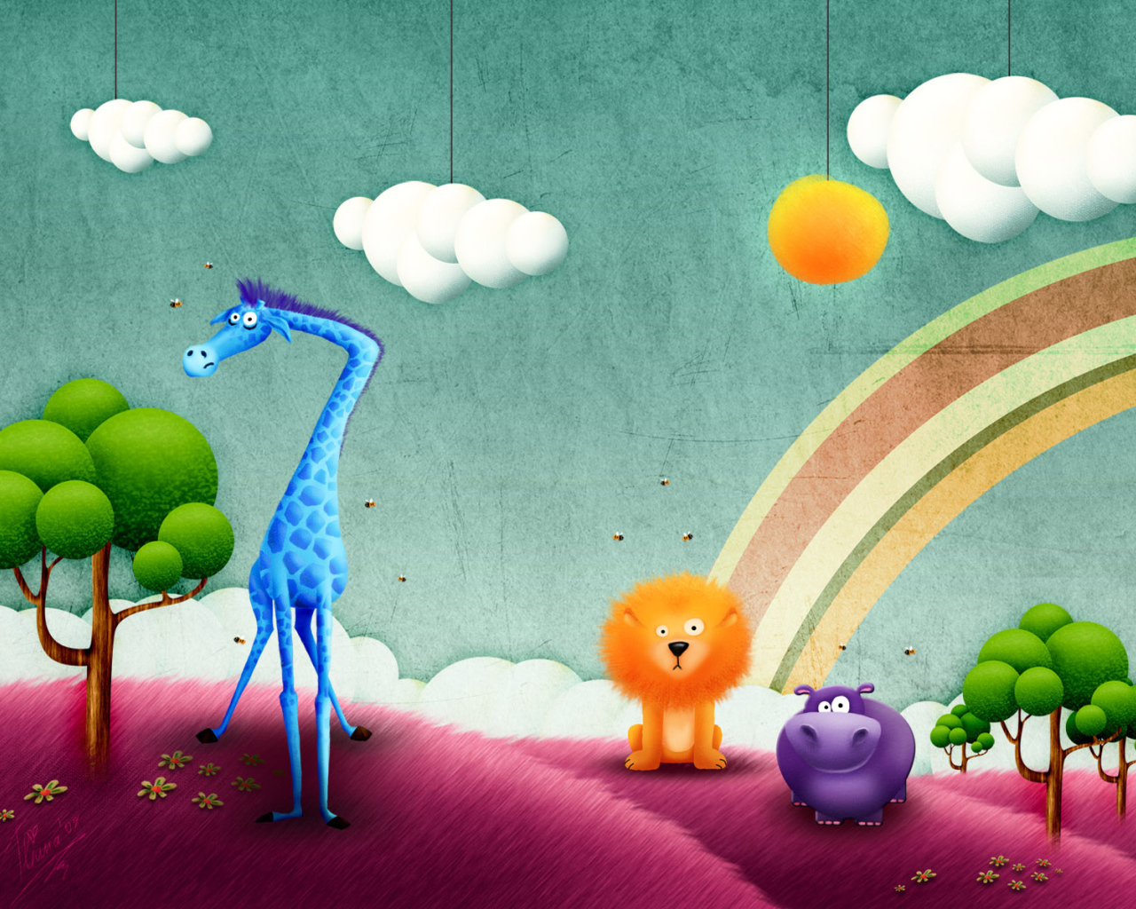 Жираф, лев и бегемот