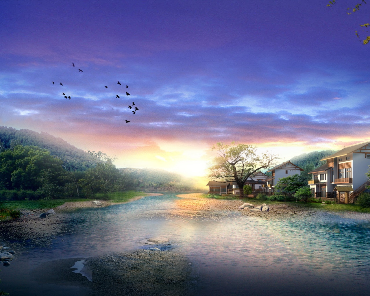 Домики у реки