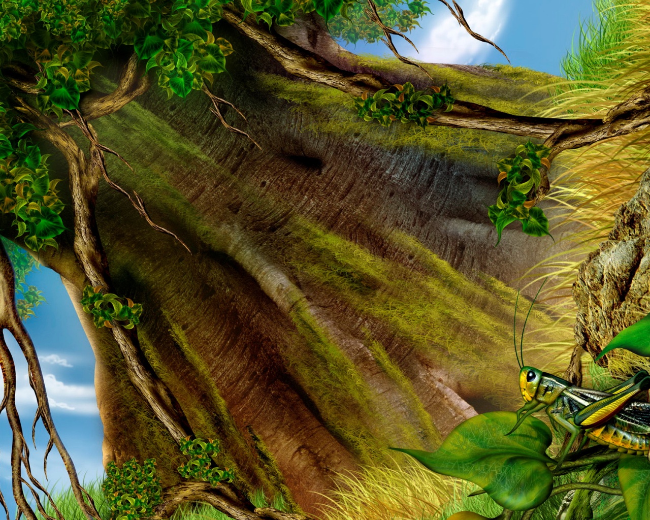 Кузнечик под деревом