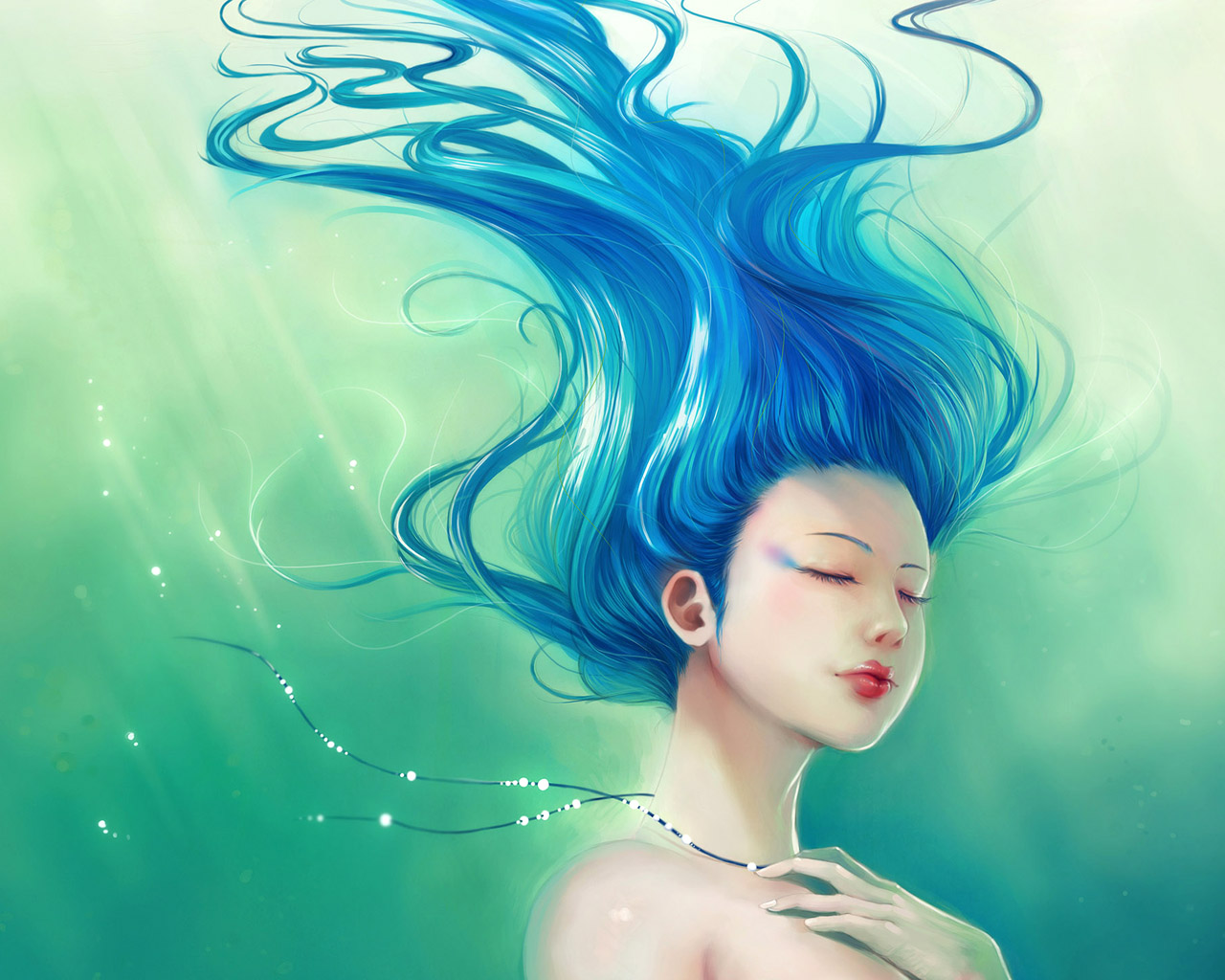 Девушка с синими волосами