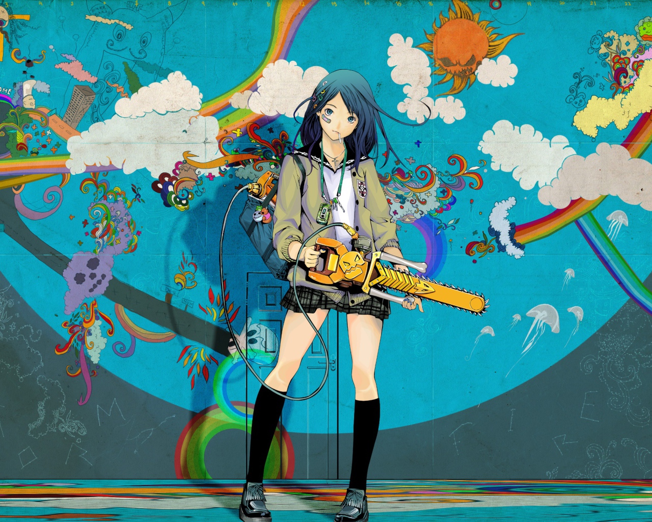 Школьница с бензопилой