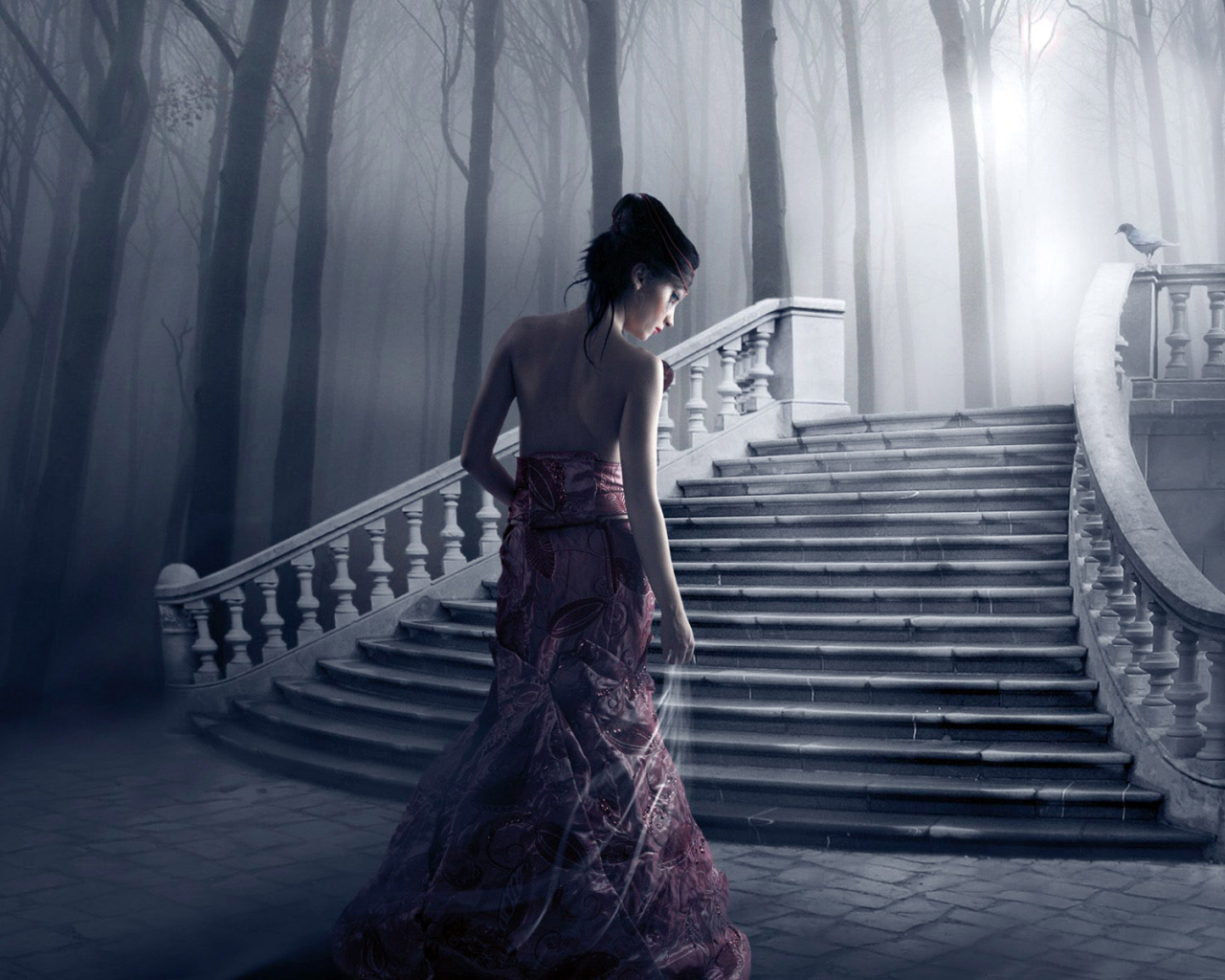 Девушка в темном саду