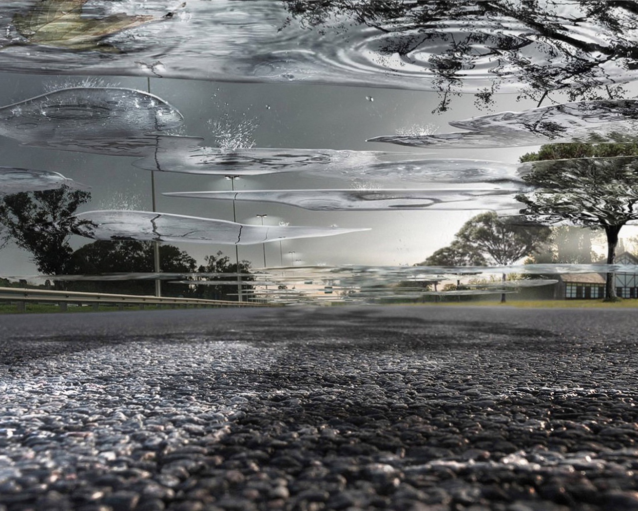 Дождь и отражение в лужах