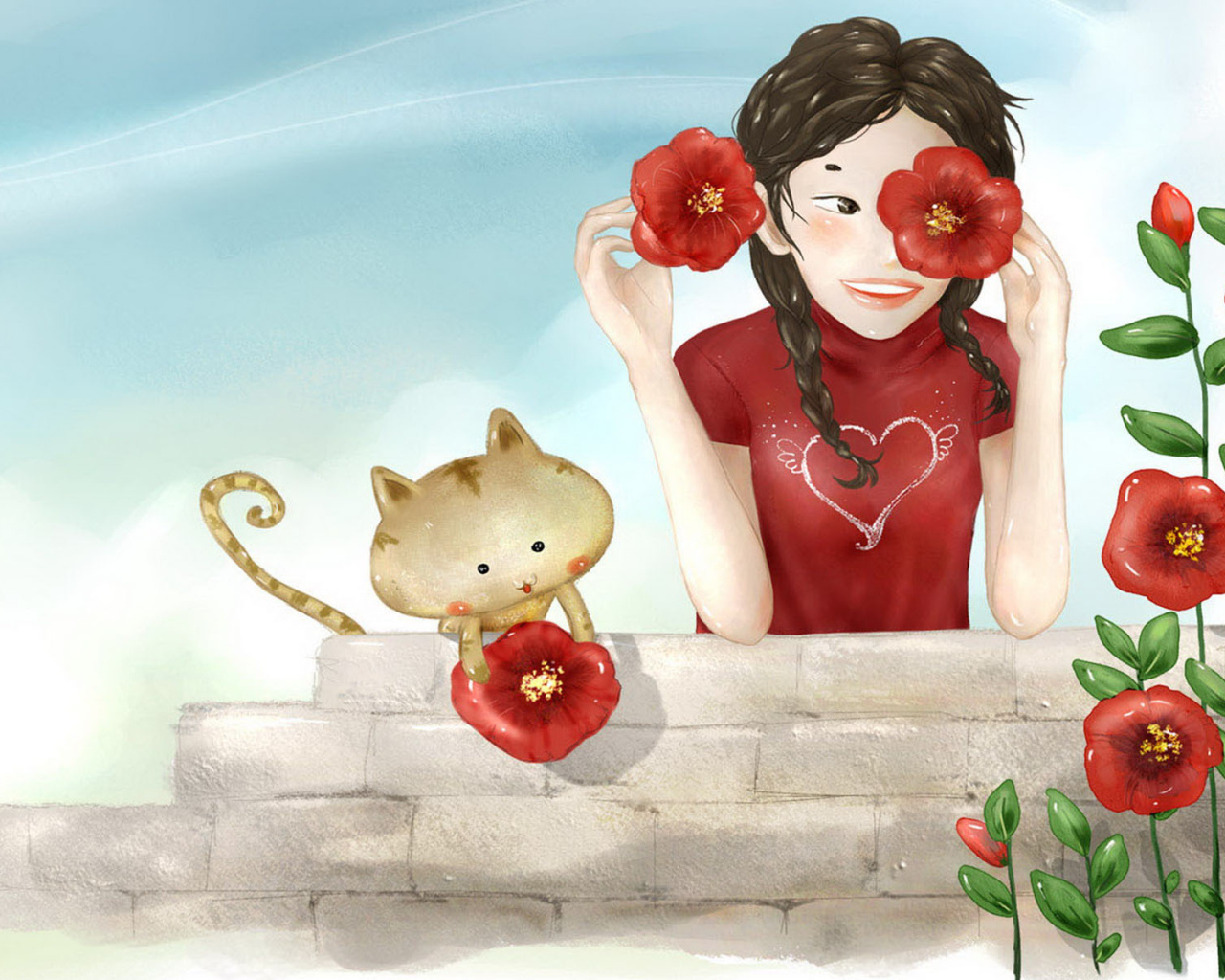 Дружеская пара с цветами