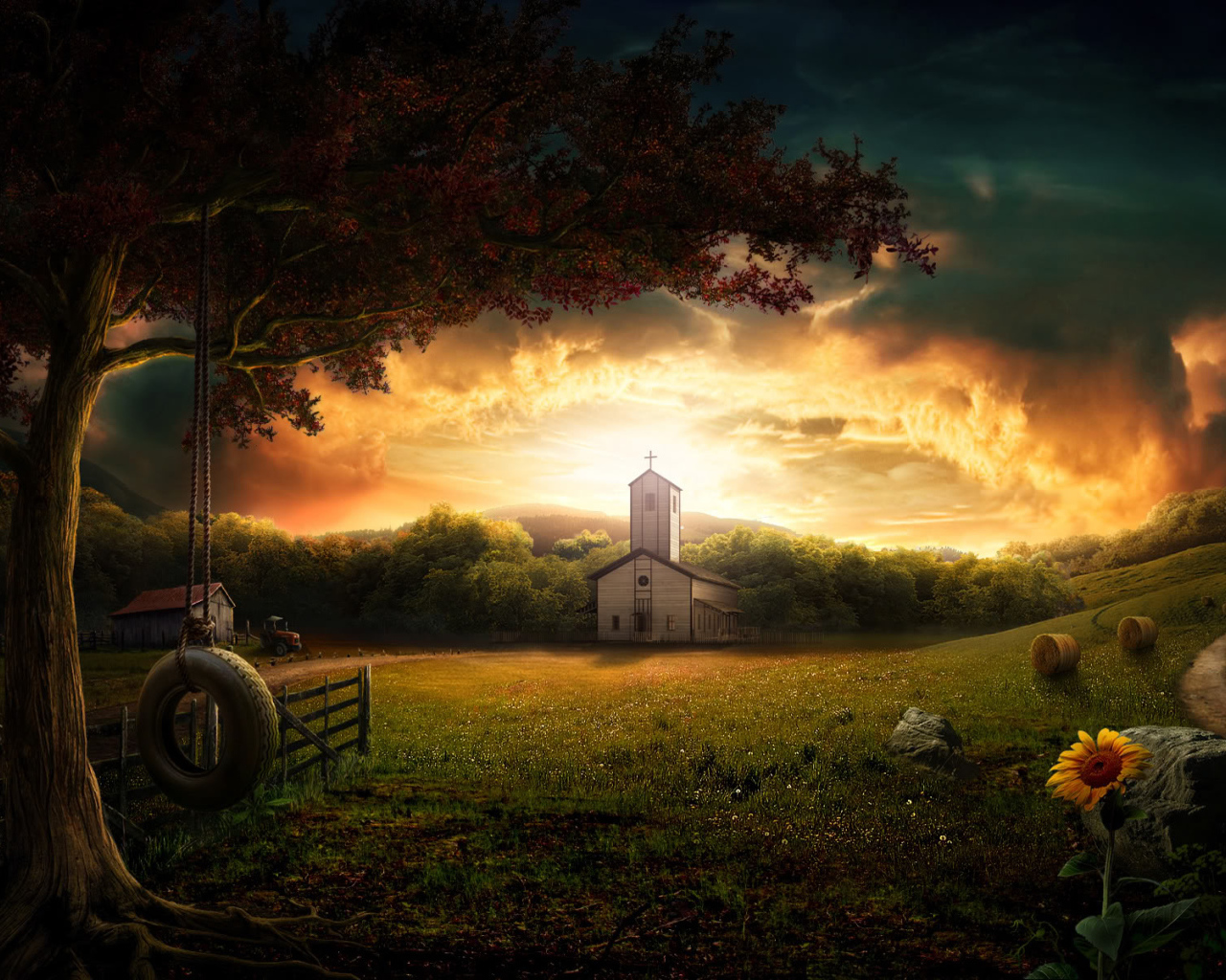 Маленькая церковь на рассвете