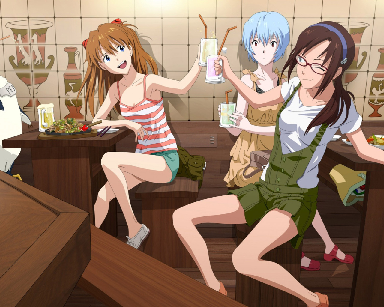 Her friends in a cafe