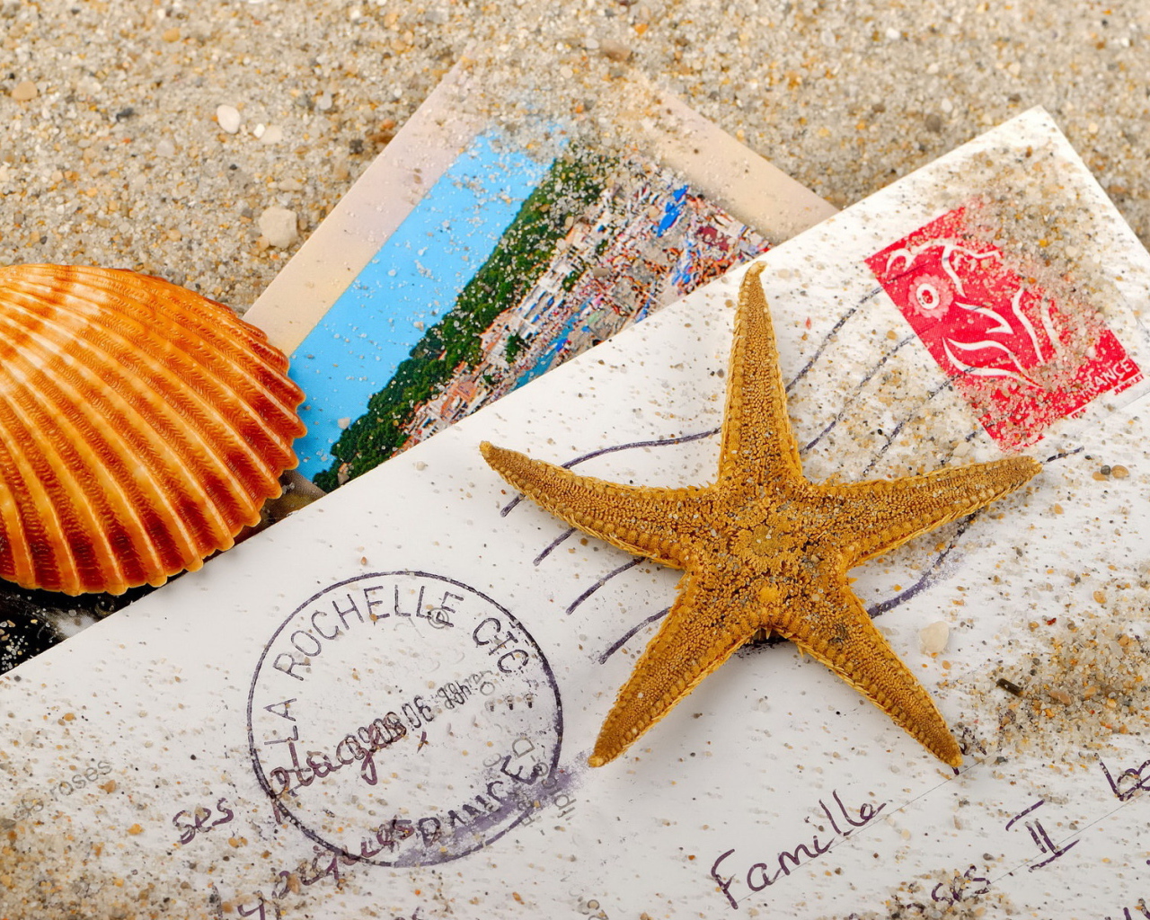 Письмо, ракушка, морская звезда