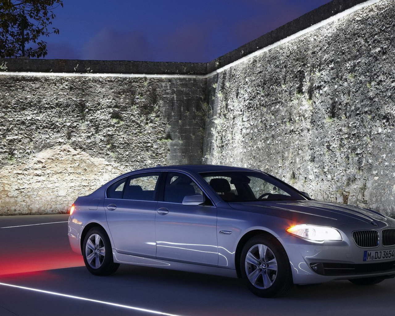 БМВ 5 серии окруженный стеной