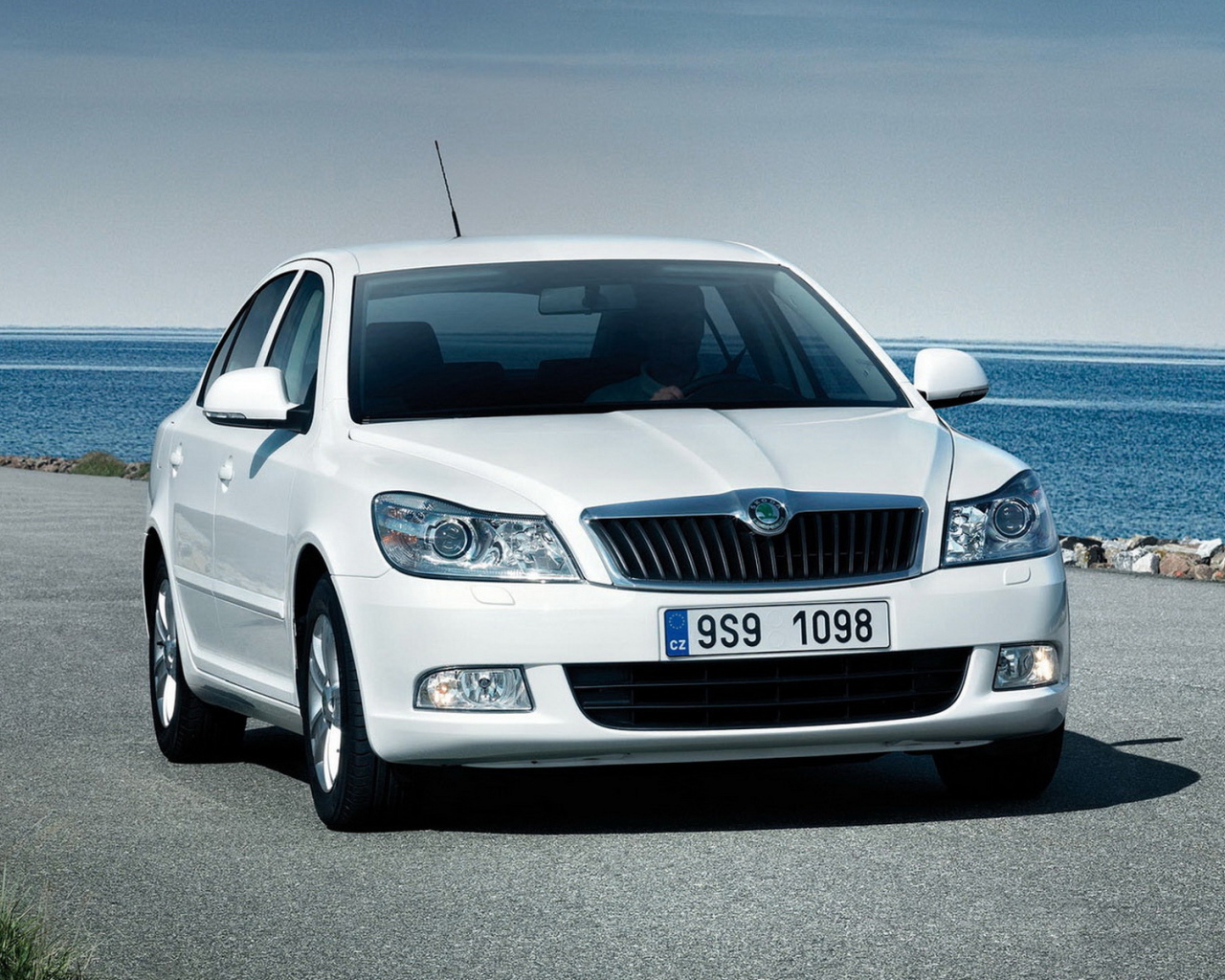 Шкода Октавия двигаясь вдоль воды