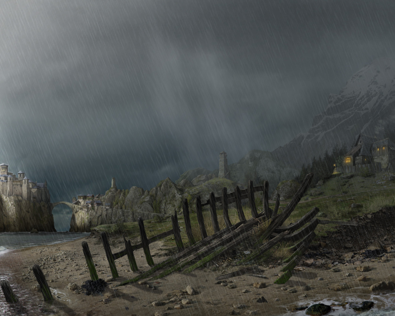 Проливной дождь на берегу