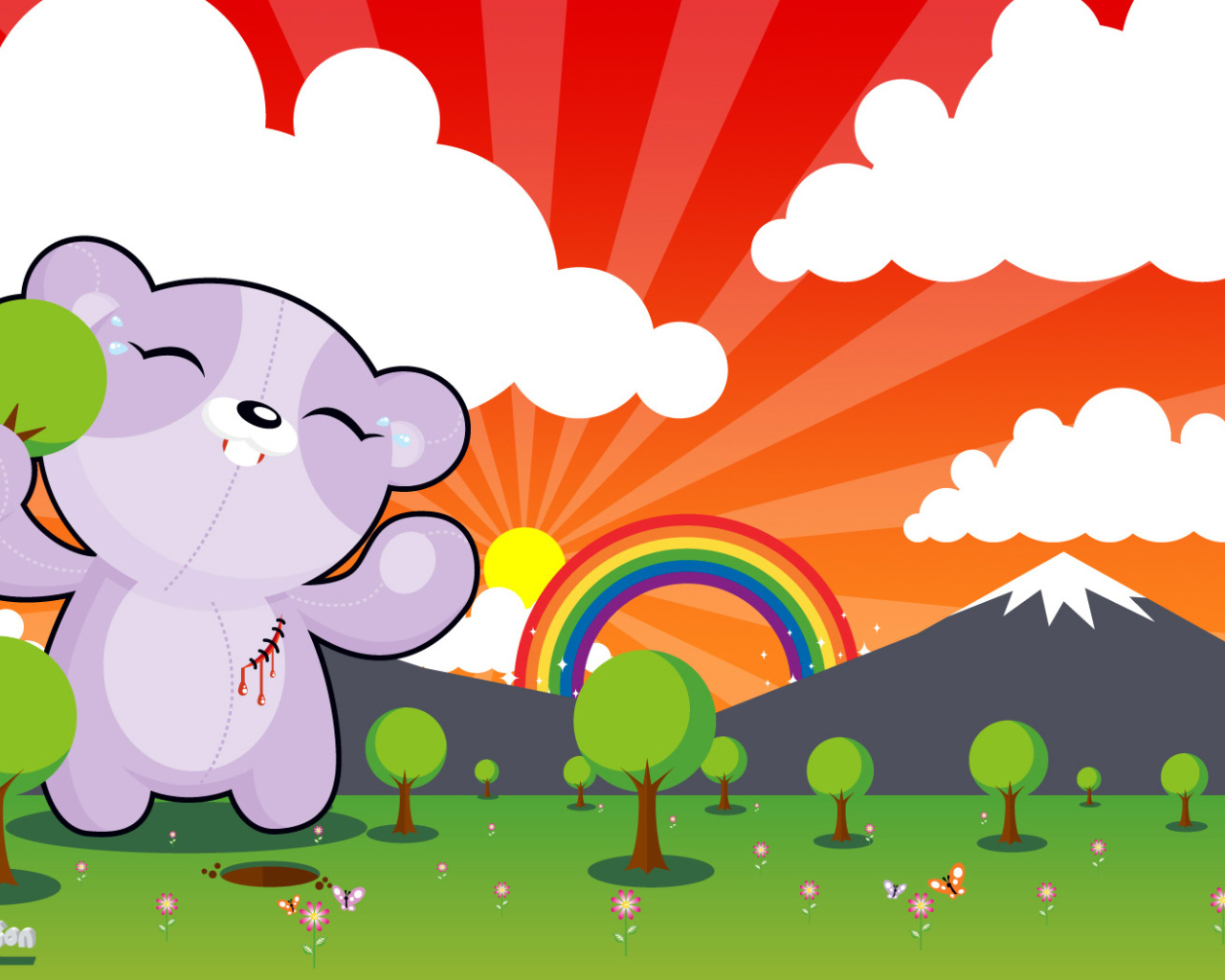 Радуга медведь деревья горы